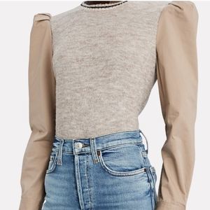 Derek Lam 10 Crosby - Milton Mixed Media Sweater in Khaki